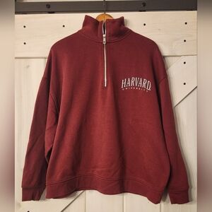 2000s Harvard University 1/4 Zip Pullover Sweatshirt. Size L. Red. Authentic